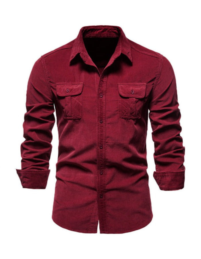 SHOPIQAT Men's Corduroy Slim-Fit Casual Long-Sleeve Shirt - Premium from shopiqat - Just $8.900! Shop now at shopiqat